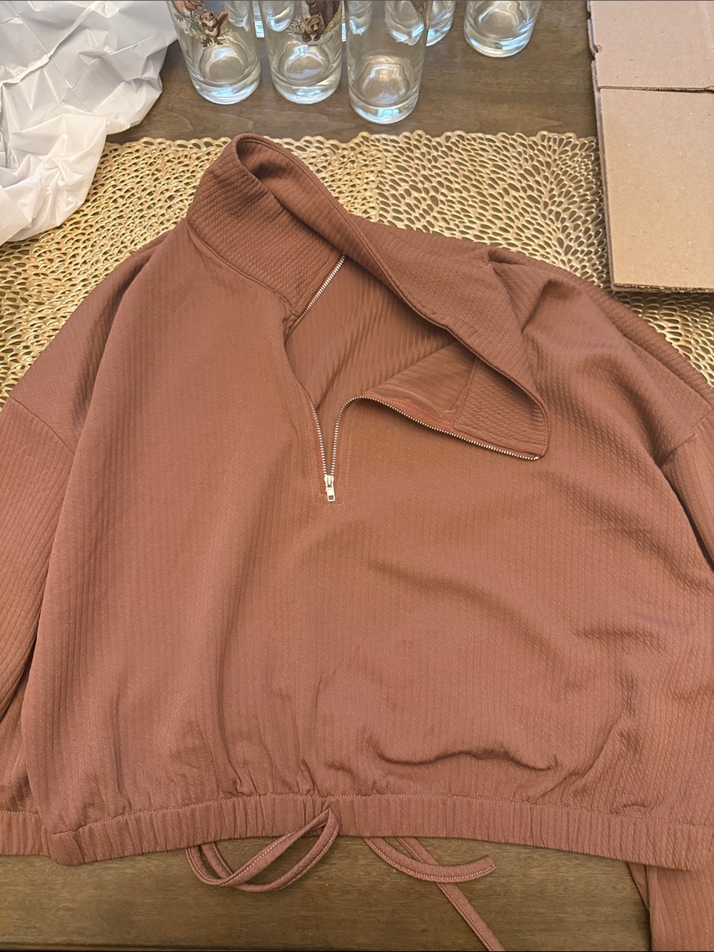 Quarter-Zip Pullover crop Sweater - Blush color